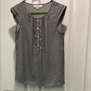LOFT Black and White Patterned Blouse